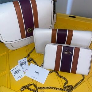 Coach White Crossbody Bag Set with Brown and Purple Stripes